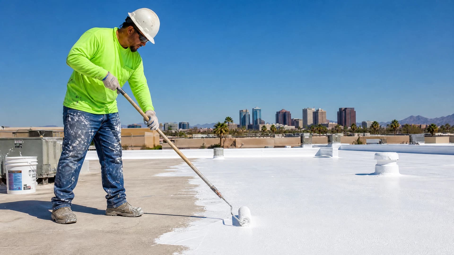 Coating being applied to a flat roof